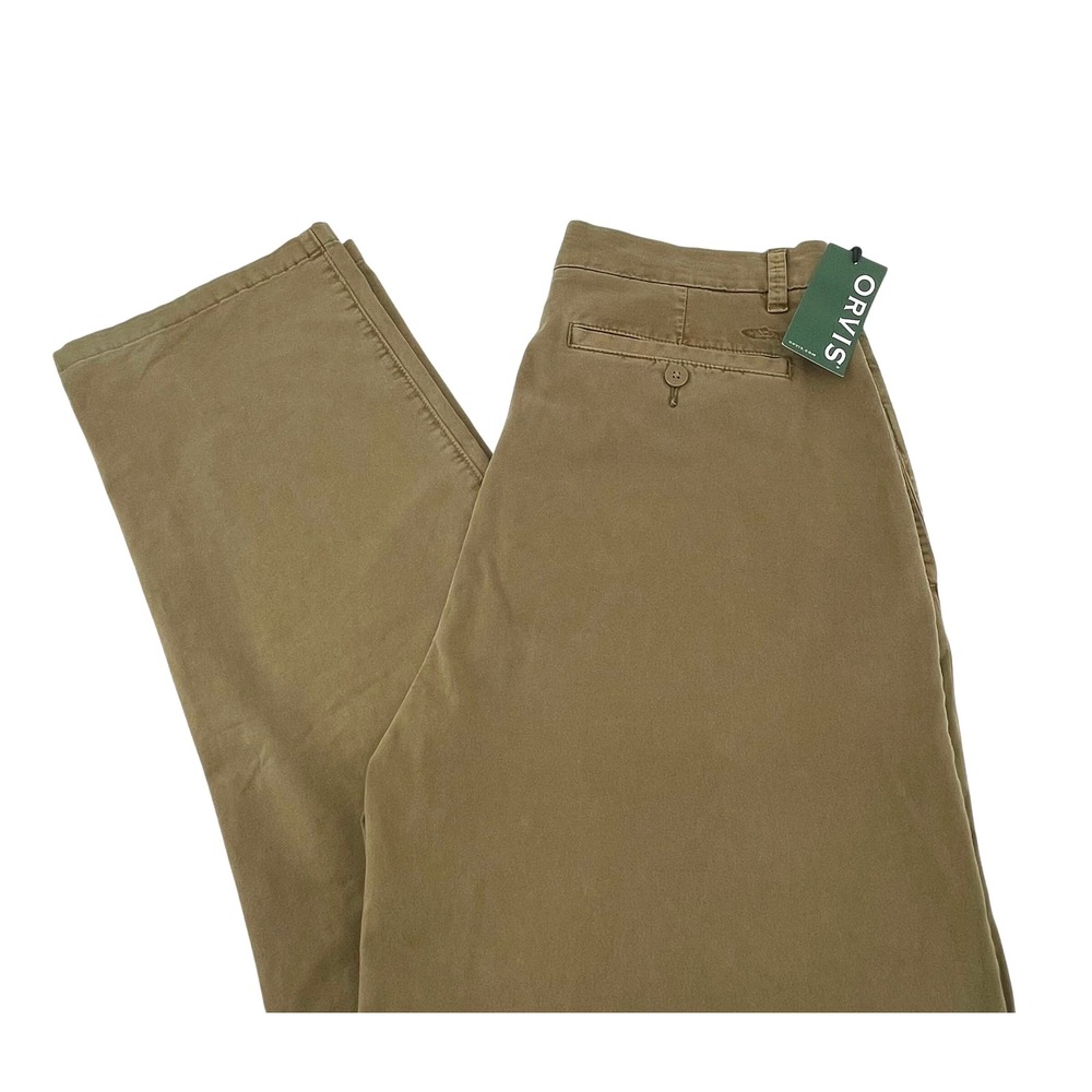 NWT Orvis Mens Stretch Cotton Chinos Khaki Brown Flat Front Pants 34W 34L